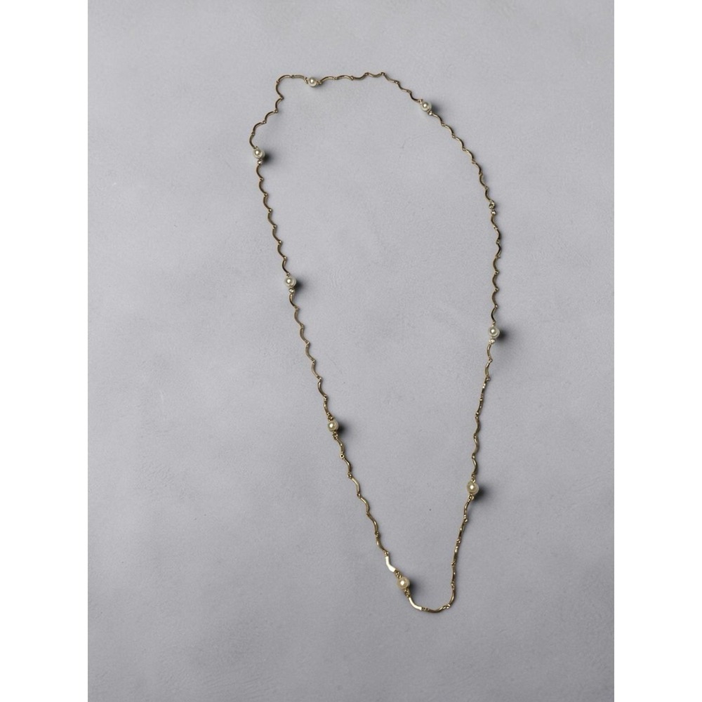 Vintage Extra Long Good‎ Tone Wavy Line Faux Pearl Chain Necklace 56"